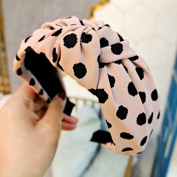Pink & Black Polka Dot Cotton Twill Headband